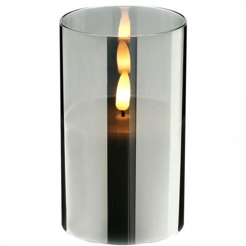 Floristik24 Świąteczna świeca LED w srebrnym szkle, prawdziwy wosk, ciepła biel, timer, na baterie Ø7,3cm W12,5cm