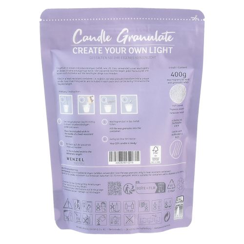 Produkt Świeca piaskowa w granulacie woskowym z knotem o zapachu lawendy 400g