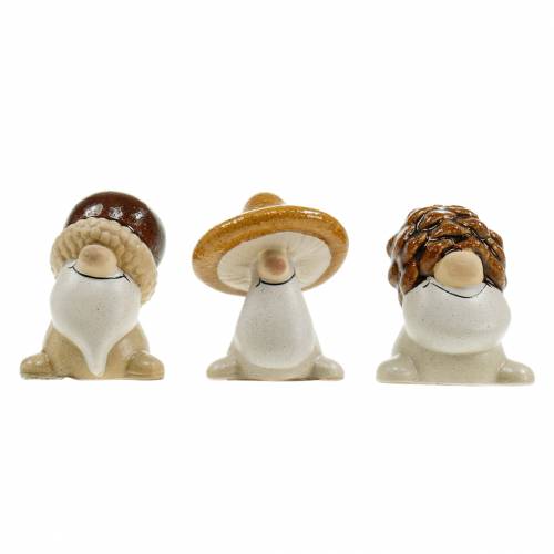 Floristik24 Ceramiczny zestaw figurek krasnale leśne jesienne owoce 6 - 6,3cm brązowy/żółty 3szt