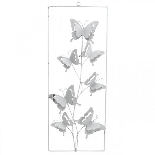 Produkt Butterfly Wisząca Wiosna Metal Wall Art Shabby Chic Biały Srebrny H47.5cm