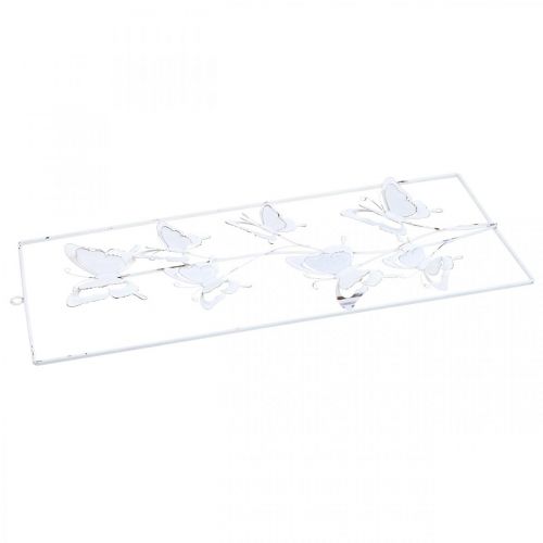 Produkt Butterfly Wisząca Wiosna Metal Wall Art Shabby Chic Biały Srebrny H47.5cm