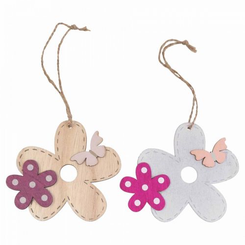 Produkt Dekoracja ścienna drewno kwiat motyl biały różowy 10×9cm 8 szt