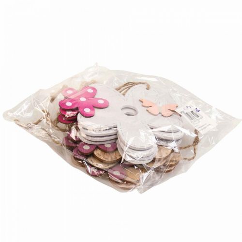 Produkt Dekoracja ścienna drewno kwiat motyl biały różowy 10×9cm 8 szt