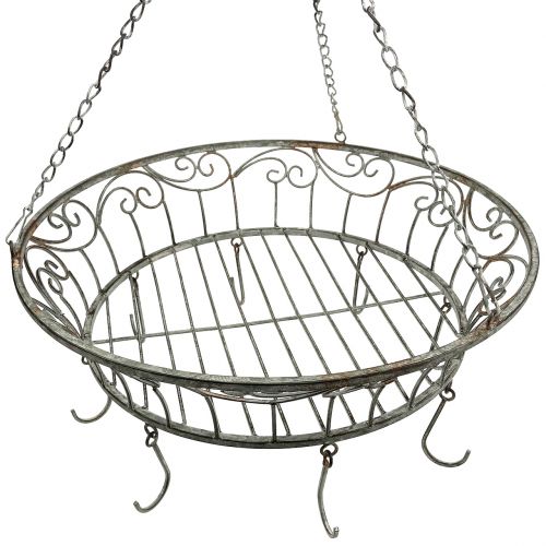 Floristik24 Kosz metalowy zdobiony do zawieszenia 63cm szaro-brązowy