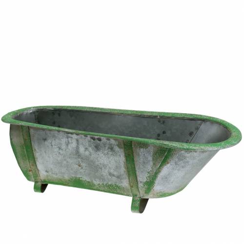 Floristik24 Deco Tub Metal Used Silver, Green 44,5cm x18,5cm x 15,3cm