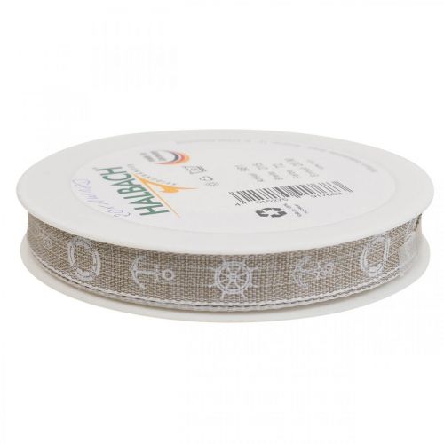 Produkt Wstążka tkana kotwica dekoracyjna wstążka morski brąz, biała 15mm 20m