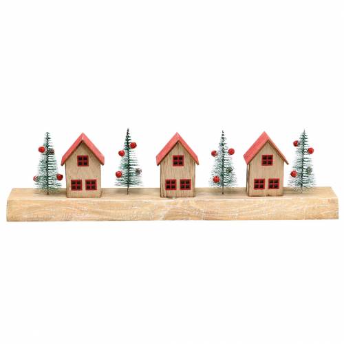 Floristik24 Wioska świąteczna z oświetleniem LED Natura, drewno czerwone 40×10,5×7cm