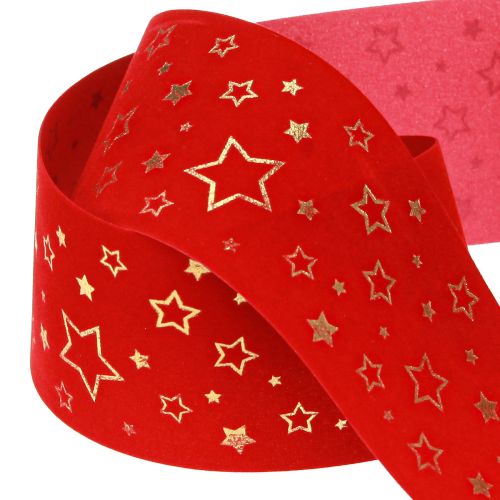 Produkt Wstążka świąteczna czerwona wstążka z gwiazdkami brzeg druciany 60mm 20m