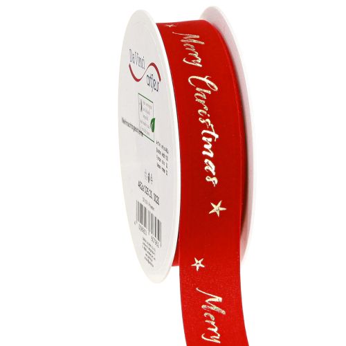 Wstążka świąteczna czerwono złota wstążka „Merry Christmas” 25mm 20m