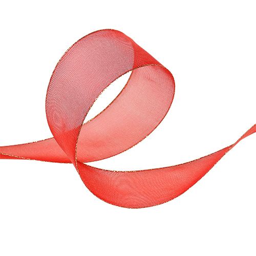 Floristik24 Wstążka świąteczna czerwona ze złotym brzegiem, plastyczna 40mm 20m