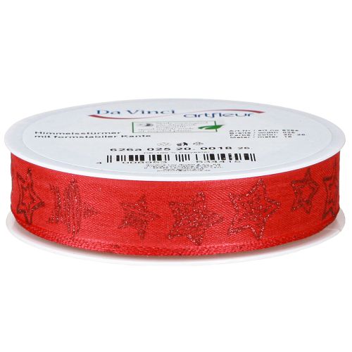 Produkt Wstążka świąteczna czerwona z błyszczącymi gwiazdkami wstążka 25mm 18m