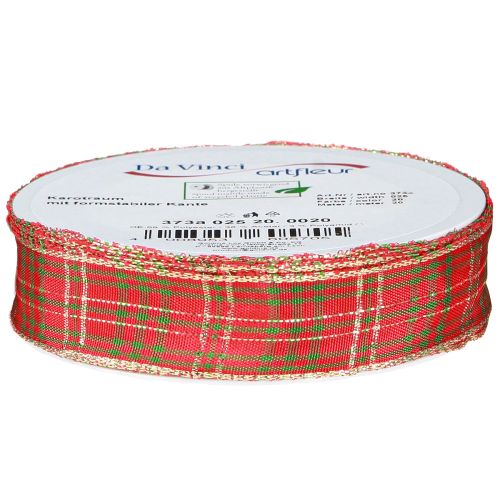 Produkt Wstążka świąteczna w kratkę czerwona zielona złota wstążka w kratkę 25mm 20m