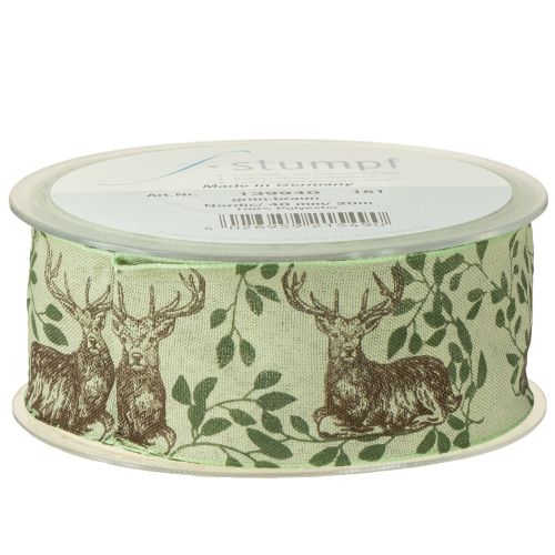 Produkt Wstążka świąteczna z motywem jelenia jasnozielona 40mm 20m