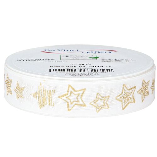 Produkt Wstążka świąteczna z motywem gwiazdek biało-złota 25mm 18m