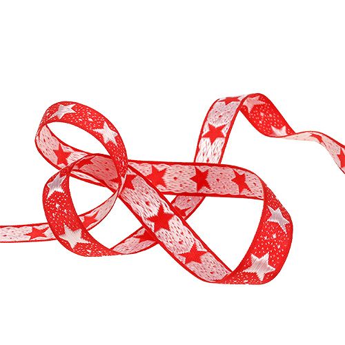 Floristik24 Wstążka świąteczna z gwiazdkami czerwona 15mm 20m