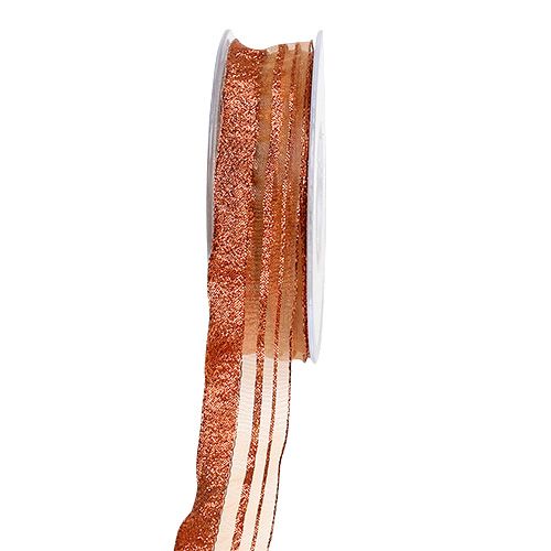 Floristik24 Wstążka świąteczna z paskami miedź 25mm 20m