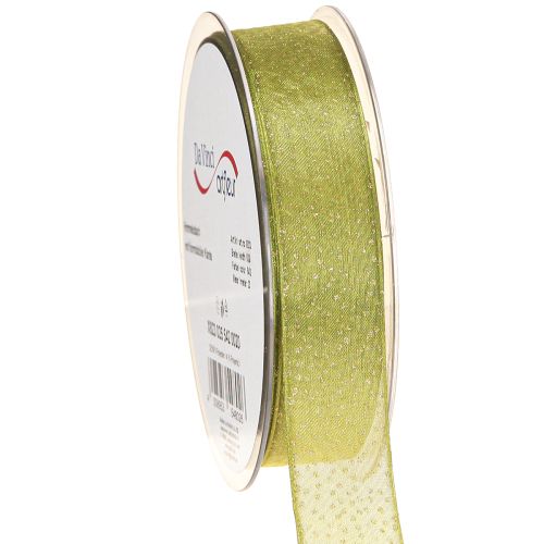 Produkt Wstążka świąteczna w złote kropki, wymiarowo stabilna, zielona, 25mm, 20m