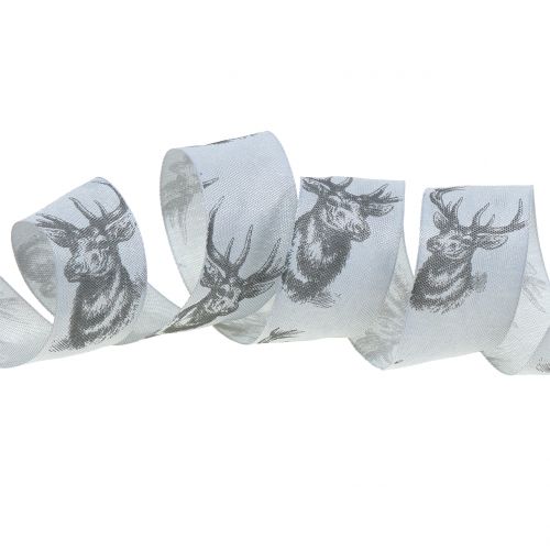 Floristik24 Wstążka świąteczna szara z motywem jelenia 40mm 20m