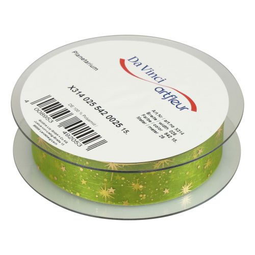 Produkt Wstążka świąteczna, wstążka z organzy w kolorze zielonym gwiazdki 25mm 25m