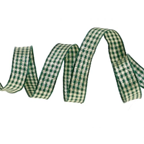 Floristik24 Wstążka świąteczna warkocz z miką zielona 15mm 20m