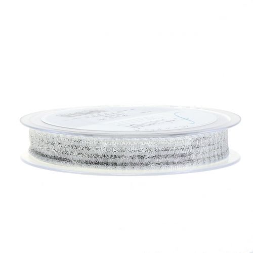 Floristik24 Wstążka świąteczna plaid z miką biała 15mm 20m