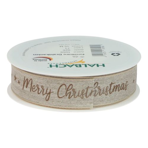 Produkt Wstążka świąteczna Wesołych Świąt wstążka lniana brązowa 25mm 15m