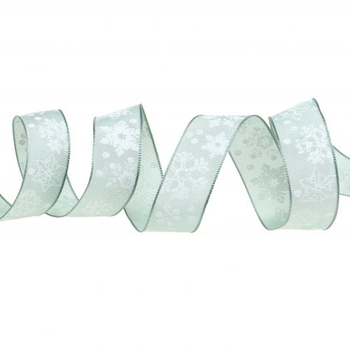 Floristik24 Wstążka świąteczna miętowa z płatkiem śniegu 25mm 20m