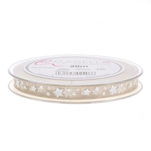 Floristik24 Świąteczna wstążka organza natura z gwiazdą 10mm 20m