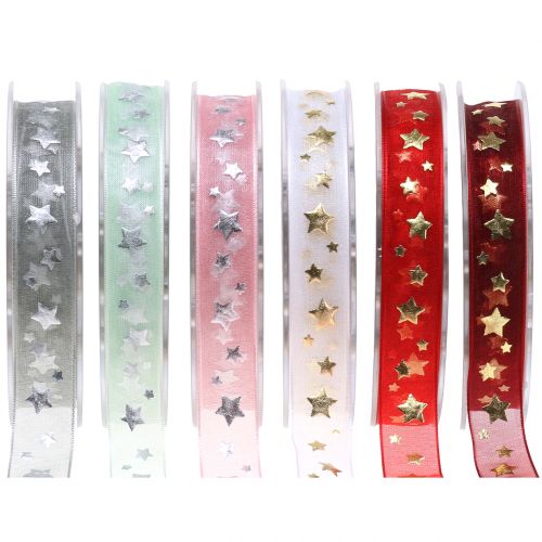 Produkt Świąteczna organza wstążkowa z motywem gwiazd 15mm 20m
