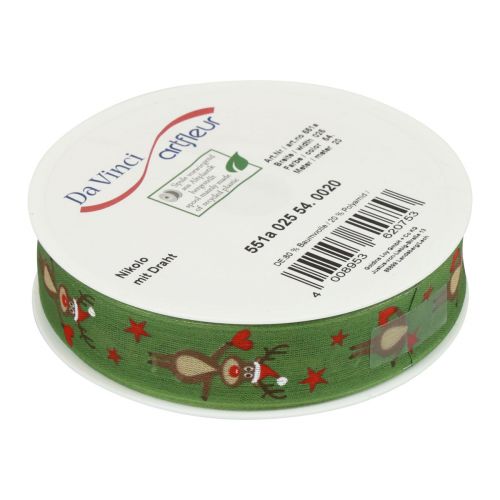 Produkt Wstążka świąteczna reniferowa zielona Wstążka świąteczna 25mm 20m