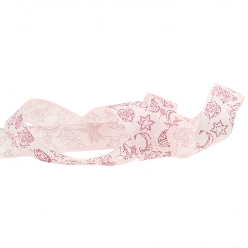 Floristik24 Deco Ribbon różowa z motywem świątecznym 25mm 18m