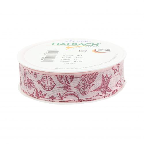 Floristik24 Deco Ribbon różowa z motywem świątecznym 25mm 18m