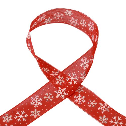 Floristik24 Wstążka świąteczna czerwona w kształcie płatków śniegu 40mm 15m