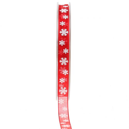 Floristik24 Wstążka świąteczna czerwona z płatkiem śniegu 10mm 20m