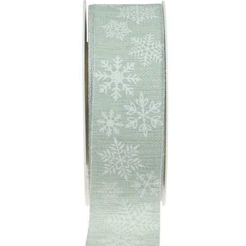 Floristik24 Świąteczna wstążka prezentowa w kształcie płatka śniegu jasnozielona 35mm 15m