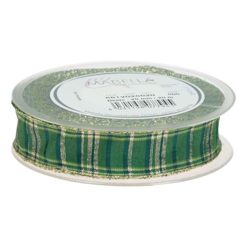 Produkt Wstążka dekoracyjna Szkocka wstążka świąteczna w kolorze zielono-złotym 25mm 20m