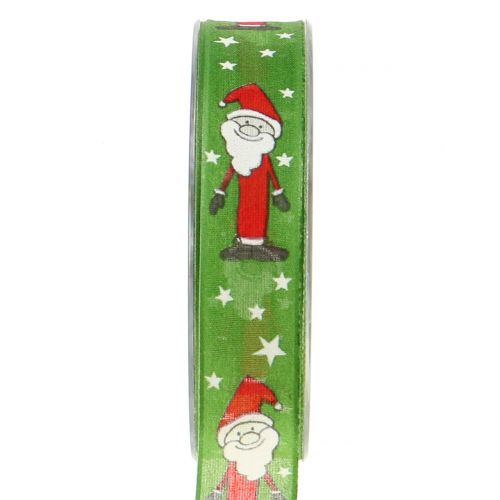 Wstążka świąteczna z Mikołajem zielona 25mm 20m