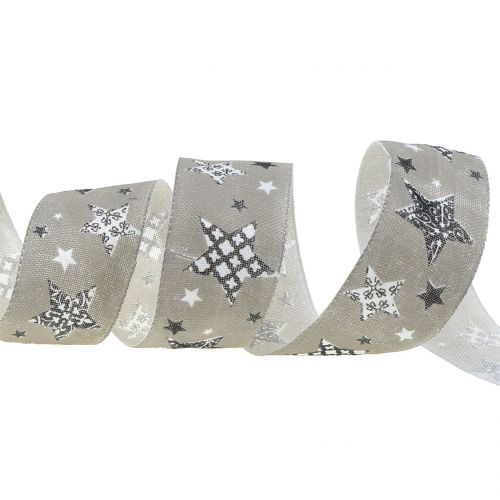 Floristik24 Świąteczna wstążka z motywem gwiazdy szara 40mm 20m