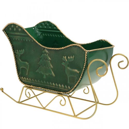 Produkt Świąteczna dekoracja sanie dekoracyjne Świąteczne sanie zielony/złoty 30×12,5×20cm