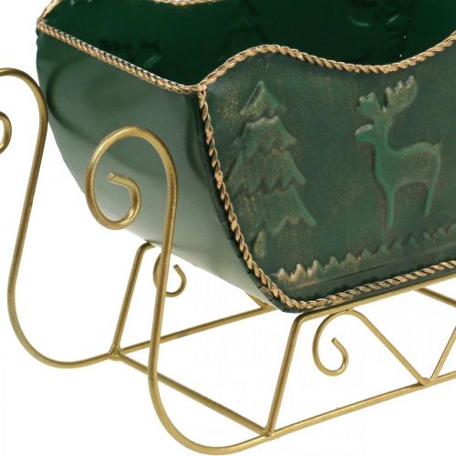 Floristik24 Świąteczna dekoracja sanie dekoracyjne Świąteczne sanie zielony/złoty 30×12,5×20cm