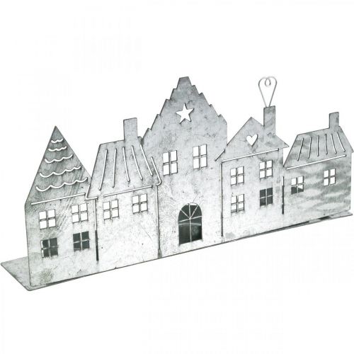 Dekoracje świąteczne domki, świecznik metalowy srebrny 25cm