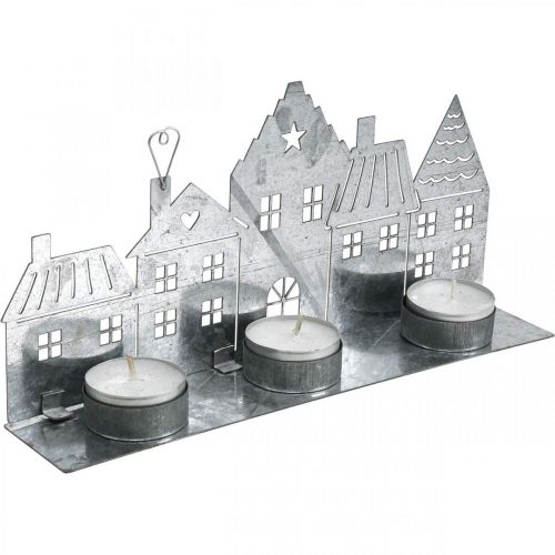 Produkt Dekoracje świąteczne domki, świecznik metalowy srebrny 25cm