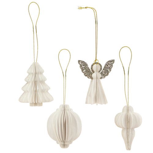 Floristik24 Papier do dekoracji świątecznych Ozdoby choinkowe biały 6cm 12 szt