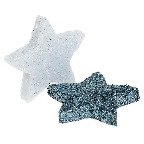 Produkt Ozdoba świąteczna gwiazda 2,5cm mika biała, niebieska 48szt