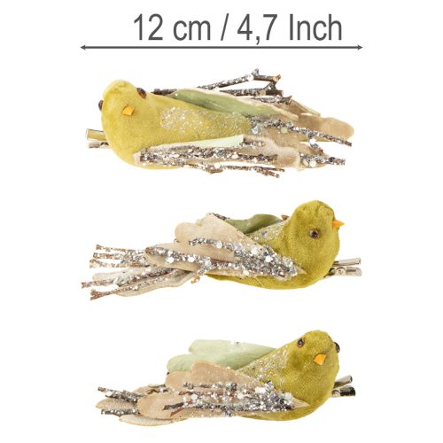 Produkt Ozdoba świąteczna ptaszek na klipsie zielony, brokat 12cm 6szt. różne kolory