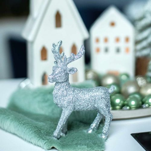Floristik24 Dekoracja świąteczna jeleń srebrny / brokat polyresin H12,5cm