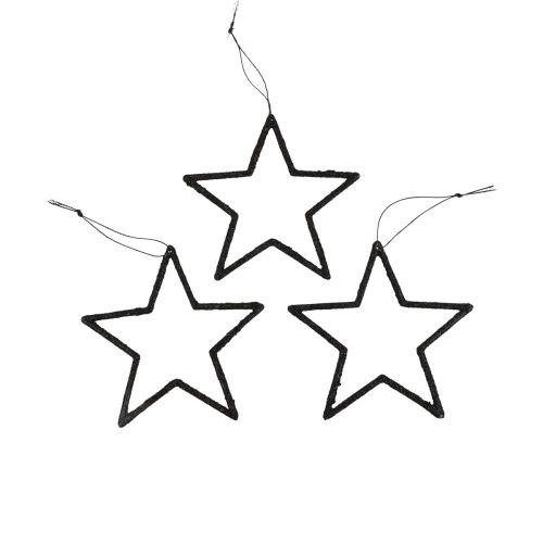 Ozdoba świąteczna zawieszka gwiazda czarna brokatowa 12cm 12 szt