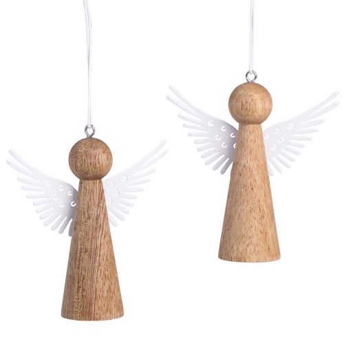 Floristik24 Świąteczny aniołek drewniany do zawieszenia naturalny biały 8cm 6 szt