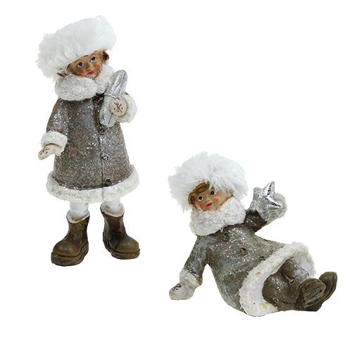 Floristik24 Figura świąteczna szaro-biała 13cm 2szt