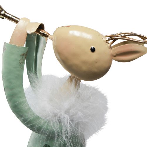 Produkt Figurka świąteczna metalowa trąbka jeleń w kolorze zielonego złota 51cm